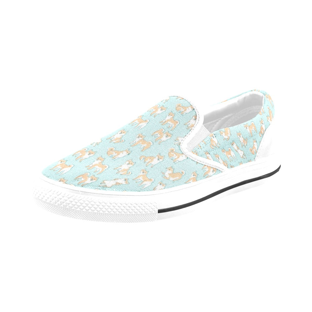 Shiba Inu Print Design LKS304 White Slip Ons Canvas Women's Shoes