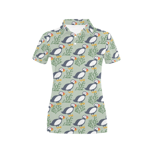 Puffin Pattern Print Design A04 Women's Polo Shirt