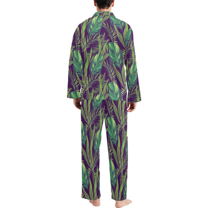 Palm Leaves Pattern Print Design PL03 Men's Long Pajama Set