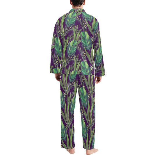 Palm Leaves Pattern Print Design PL03 Men's Long Pajama Set