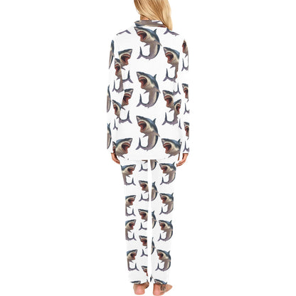 Great White Shark Pattern Print Design 03 Women's Long Pajama Set