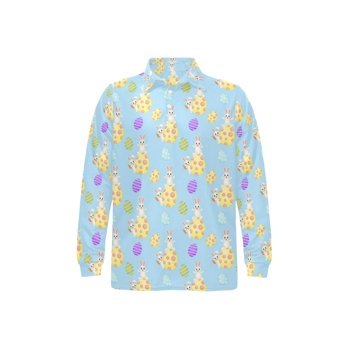 Easter Eggs Pattern Print Design RB015 Long Sleeve Polo Shirt For Men's