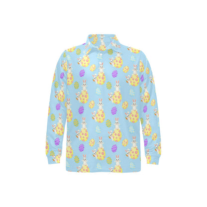 Easter Eggs Pattern Print Design RB015 Long Sleeve Polo Shirt For Men's