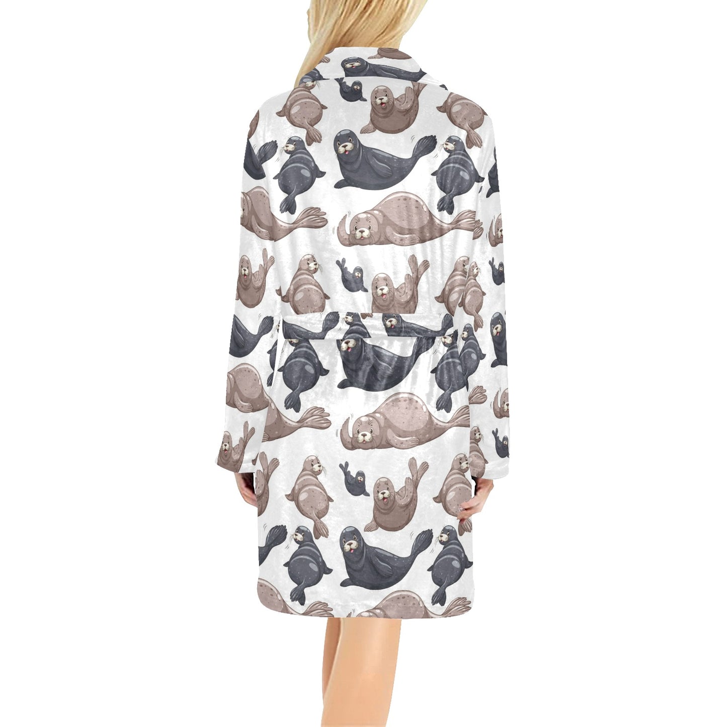 Sea Lion Pattern Print Design 02 Women's Fleece Robe