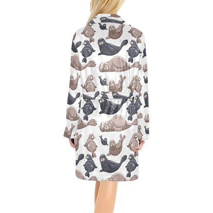 Sea Lion Pattern Print Design 02 Women's Fleece Robe