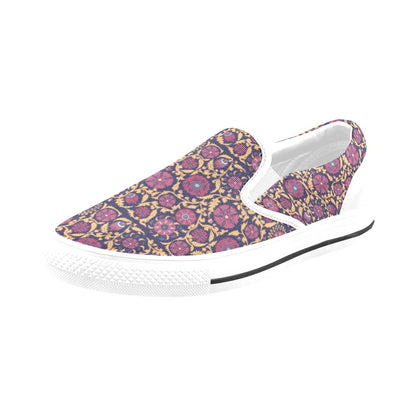 Suzani Print Design LKS303 White Slip Ons Canvas Women's Shoes