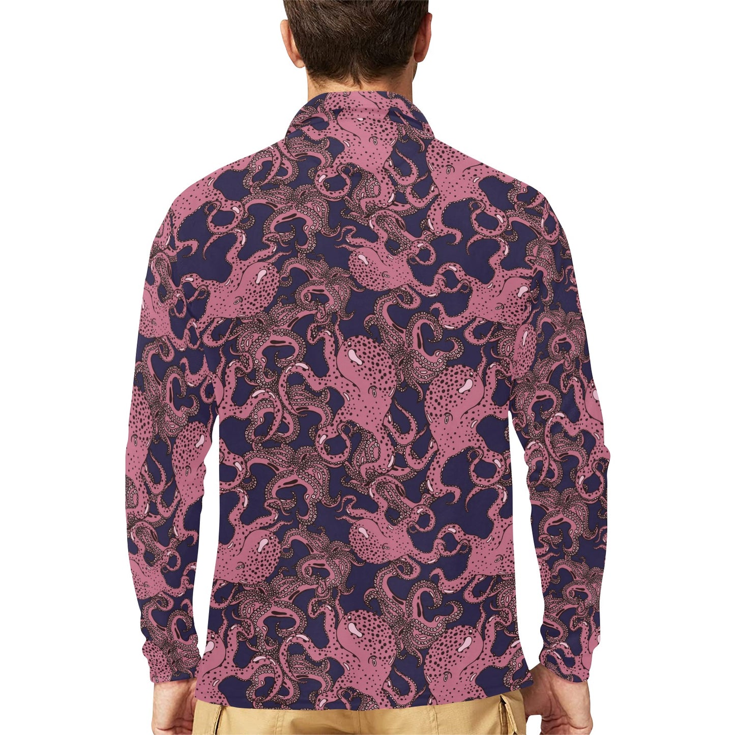 Octopus Pattern Print Design A03 Long Sleeve Polo Shirt For Men's