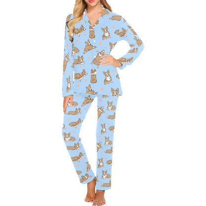 Pembroke Welsh Corgis Pattern Print Design A05 Women's Long Pajama Set