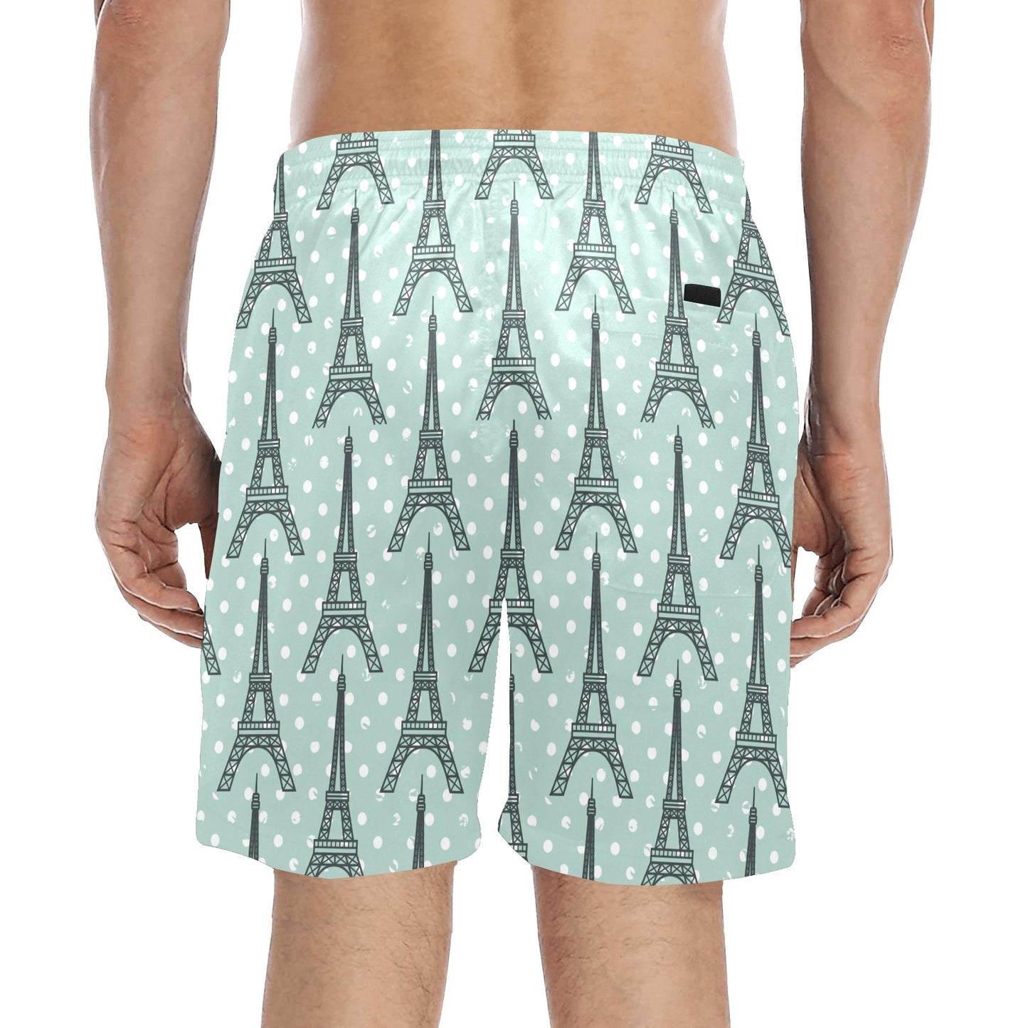 Eiffel Tower Polka Dot Print Men's Swim Trunks Beach Shorts