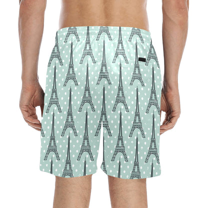 Eiffel Tower Polka Dot Print Men's Swim Trunks Beach Shorts