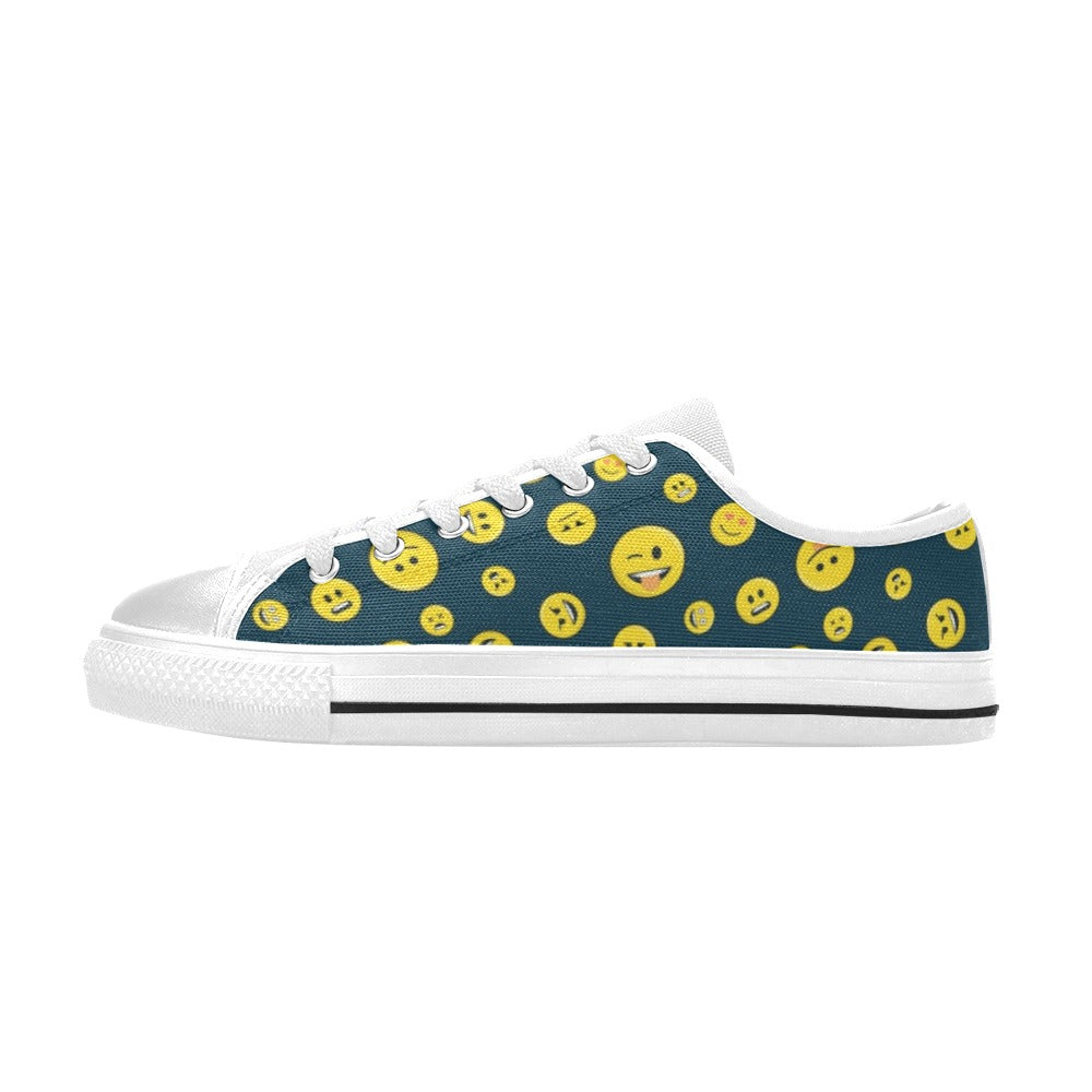 Smiley Face Emoji Print Design LKS301 Women's White Low Top Shoes