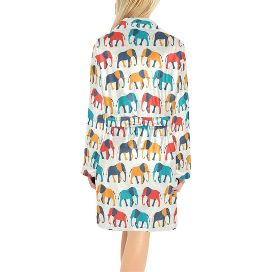 Elephant Colorful Print Pattern Women's Fleece Robe