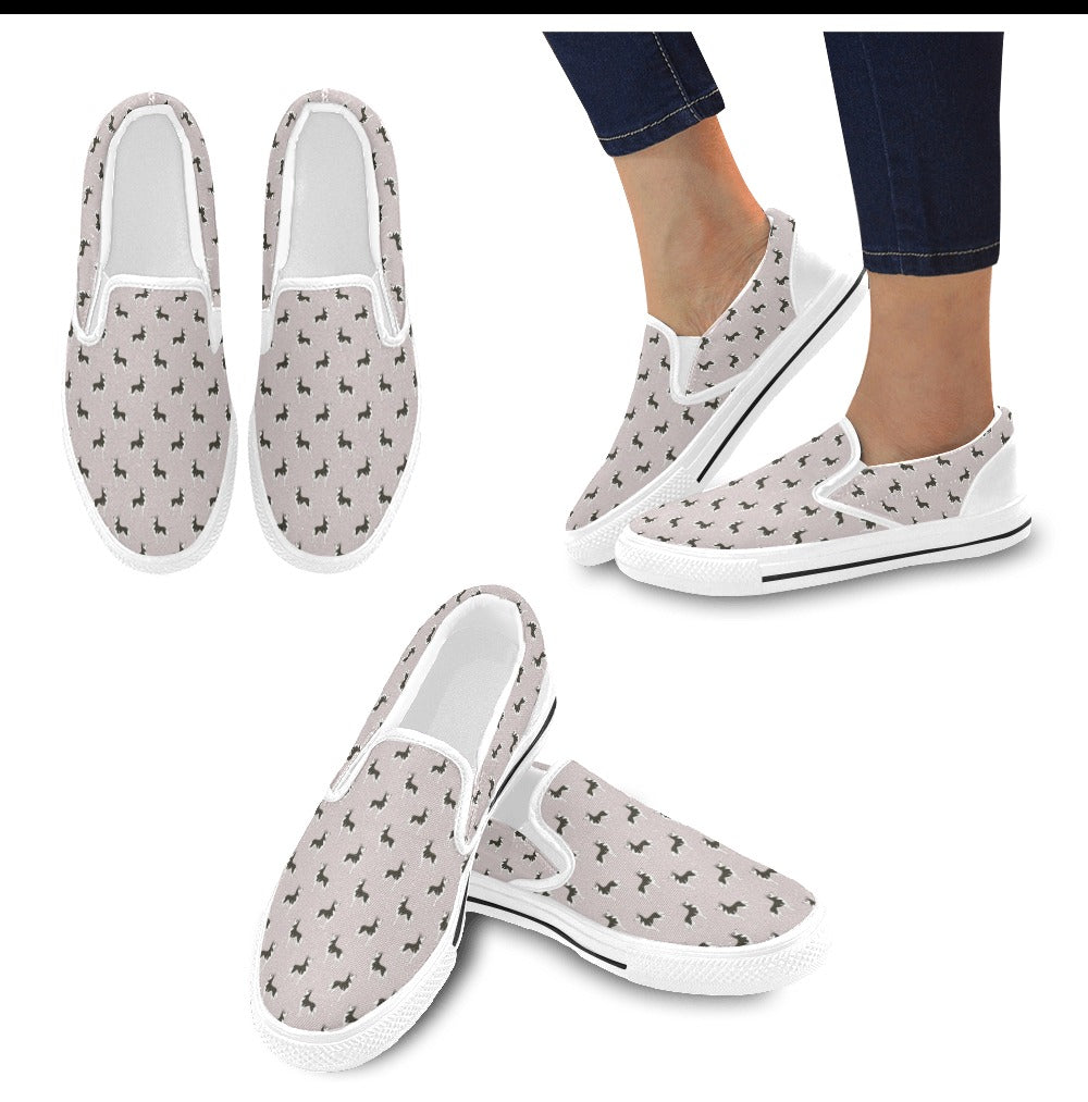 Siberian Huskies Print Design LKS301 White Slip Ons Canvas Women's Shoes