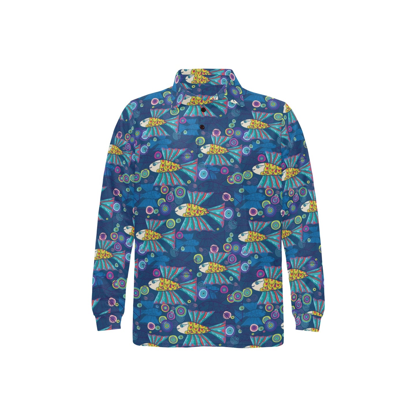Flying Fish Pattern Print Design 01 Long Sleeve Polo Shirt For Men's