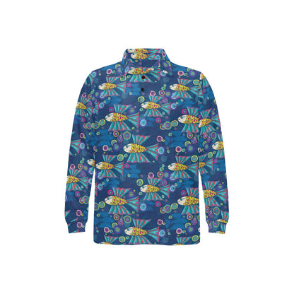 Flying Fish Pattern Print Design 01 Long Sleeve Polo Shirt For Men's