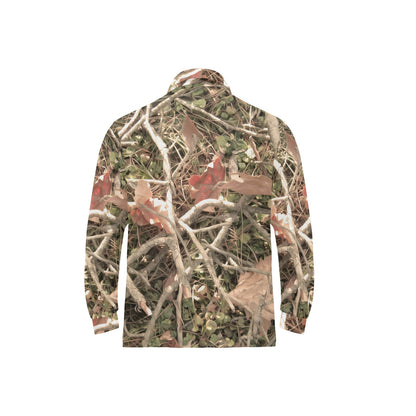 Camouflage Realistic Tree Authumn Print Long Sleeve Polo Shirt For Men's