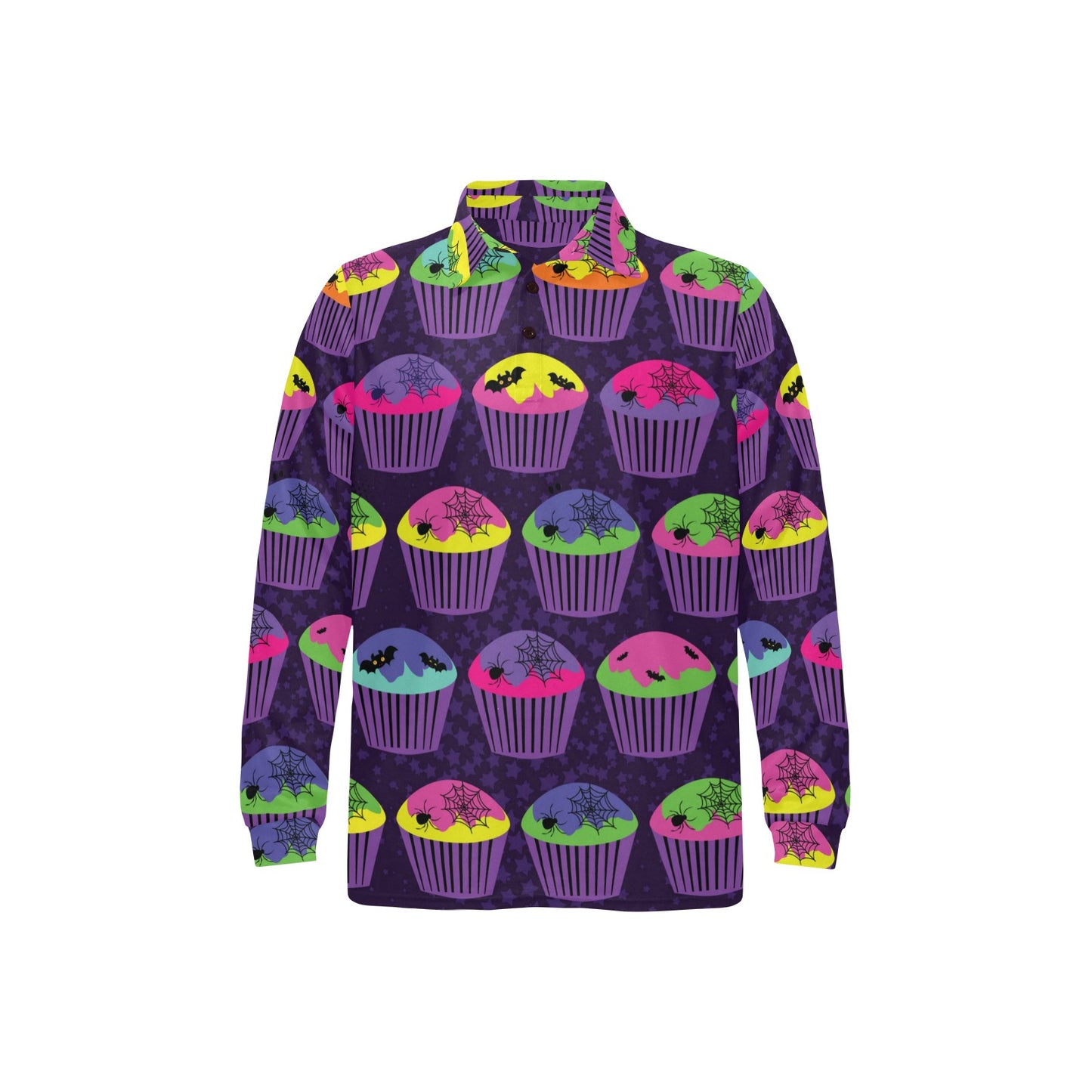 CupCake Halloween Long Sleeve Polo Shirt For Men's