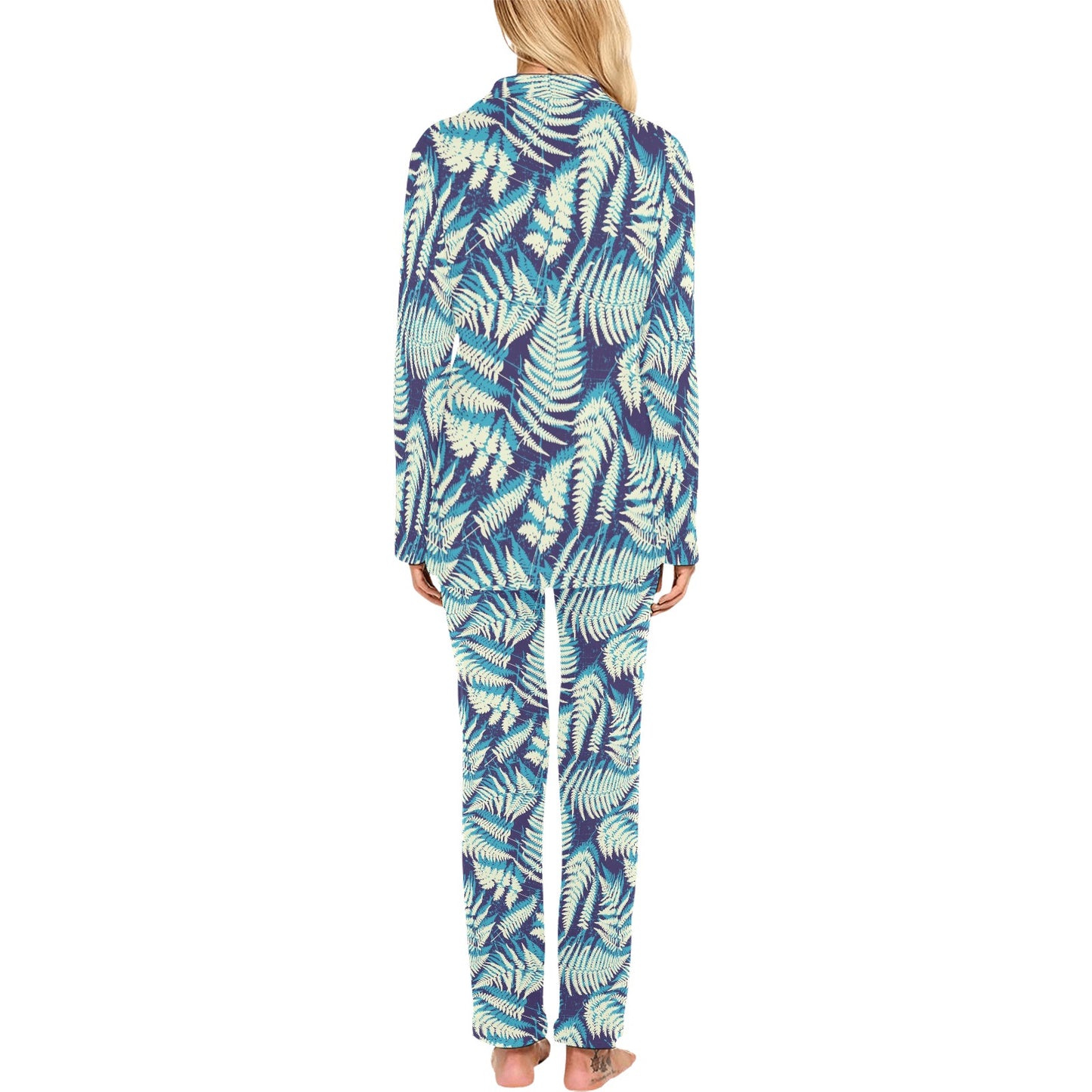 Fern Leave Summer Print Pattern Women's Long Pajama Set