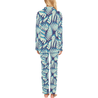 Fern Leave Summer Print Pattern Women's Long Pajama Set