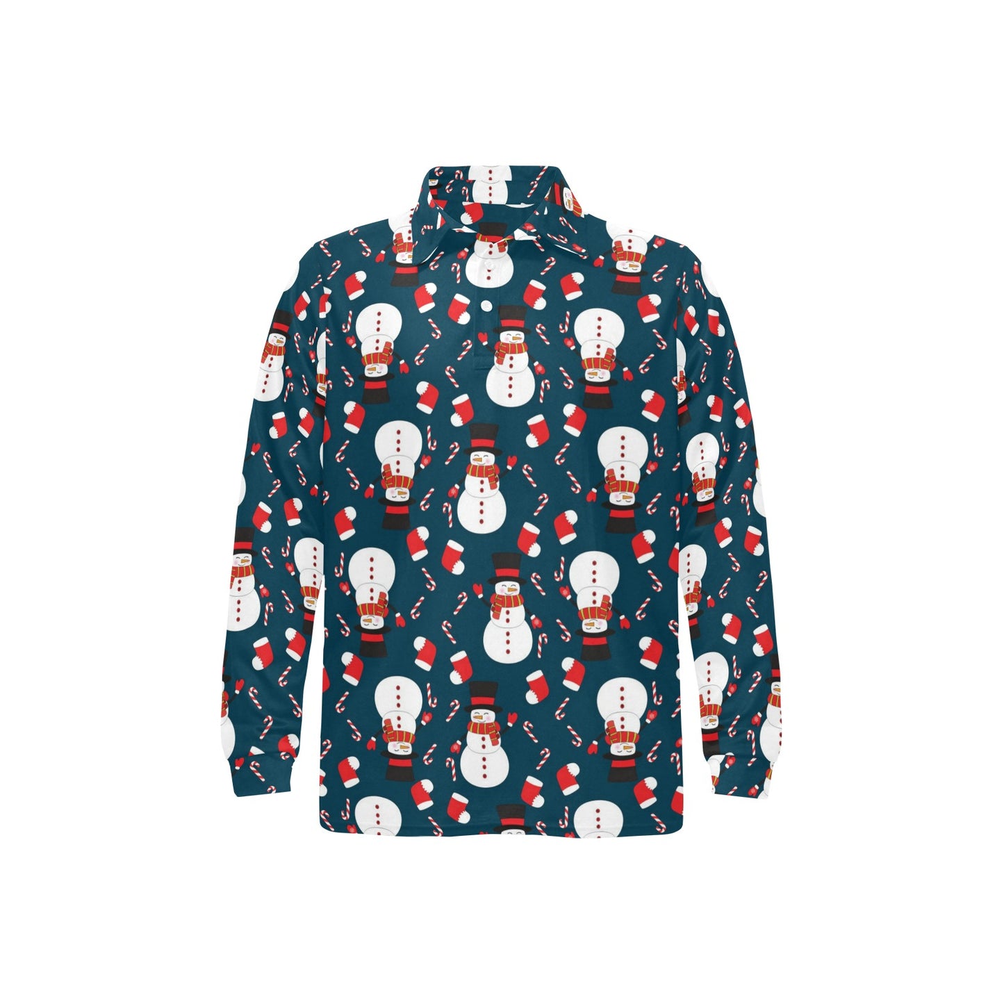 Snowman Print Design LKS301 Long Sleeve Polo Shirt For Men's