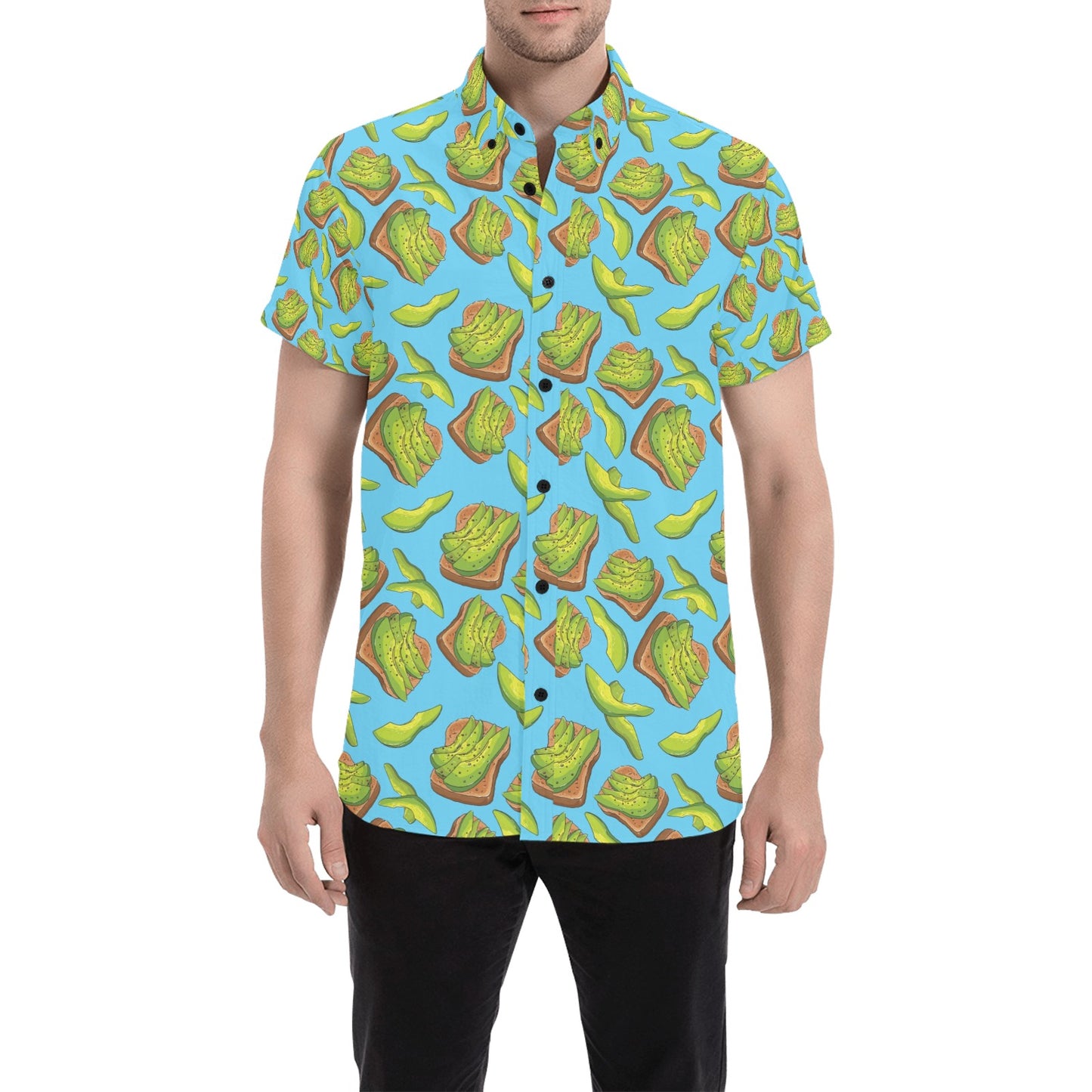 Sandwich Avocado Print Design LKS306 Men Short Sleeve Button Up Shirt