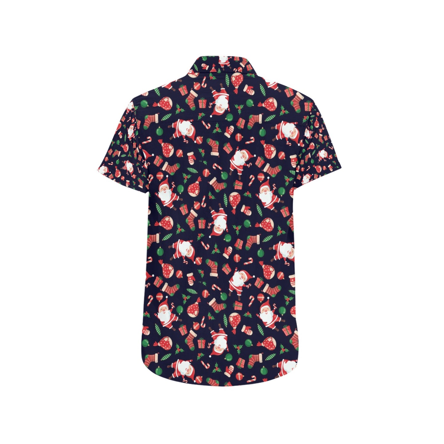 Santa Christmas Themed Print Design LKS304 Men Short Sleeve Button Up Shirt