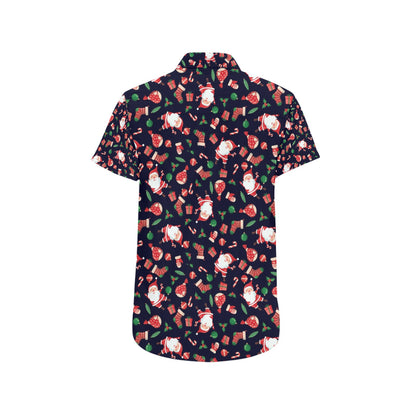 Santa Christmas Themed Print Design LKS304 Men Short Sleeve Button Up Shirt