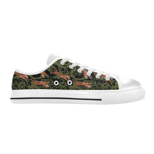 Tiger Pattern Print Design LKS303 Women's White Low Top Shoes