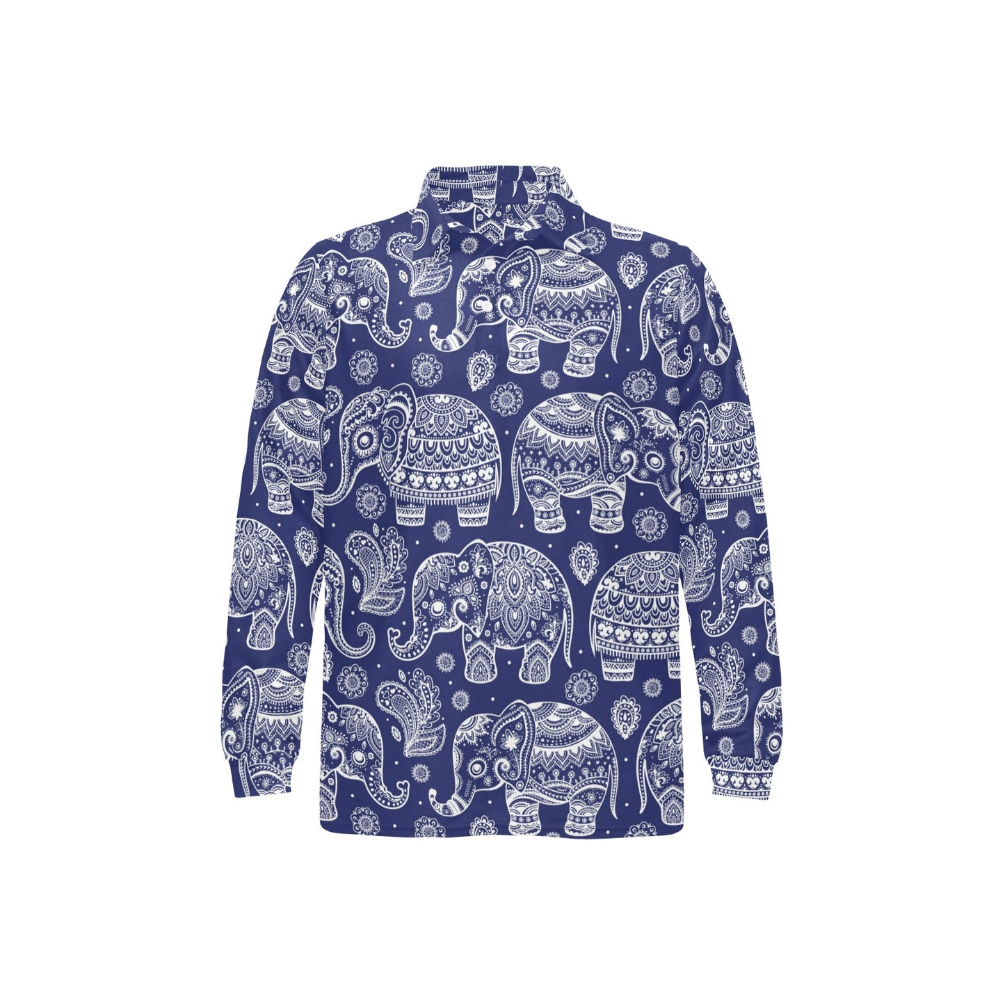 White Elephant Mandala Long Sleeve Polo Shirt For Men's