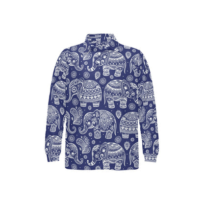 White Elephant Mandala Long Sleeve Polo Shirt For Men's