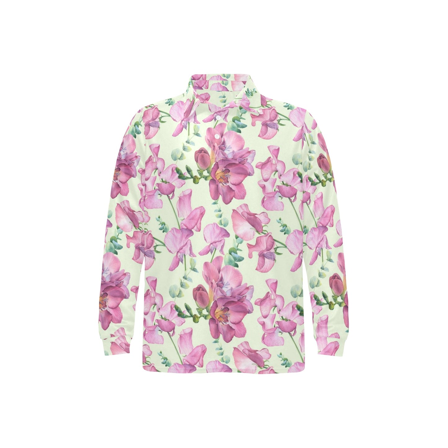 Peony Pattern Print Design PE011 Long Sleeve Polo Shirt For Men's