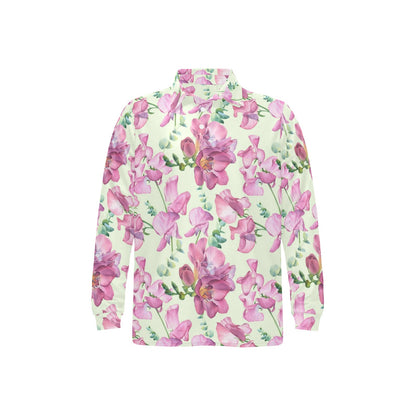 Peony Pattern Print Design PE011 Long Sleeve Polo Shirt For Men's