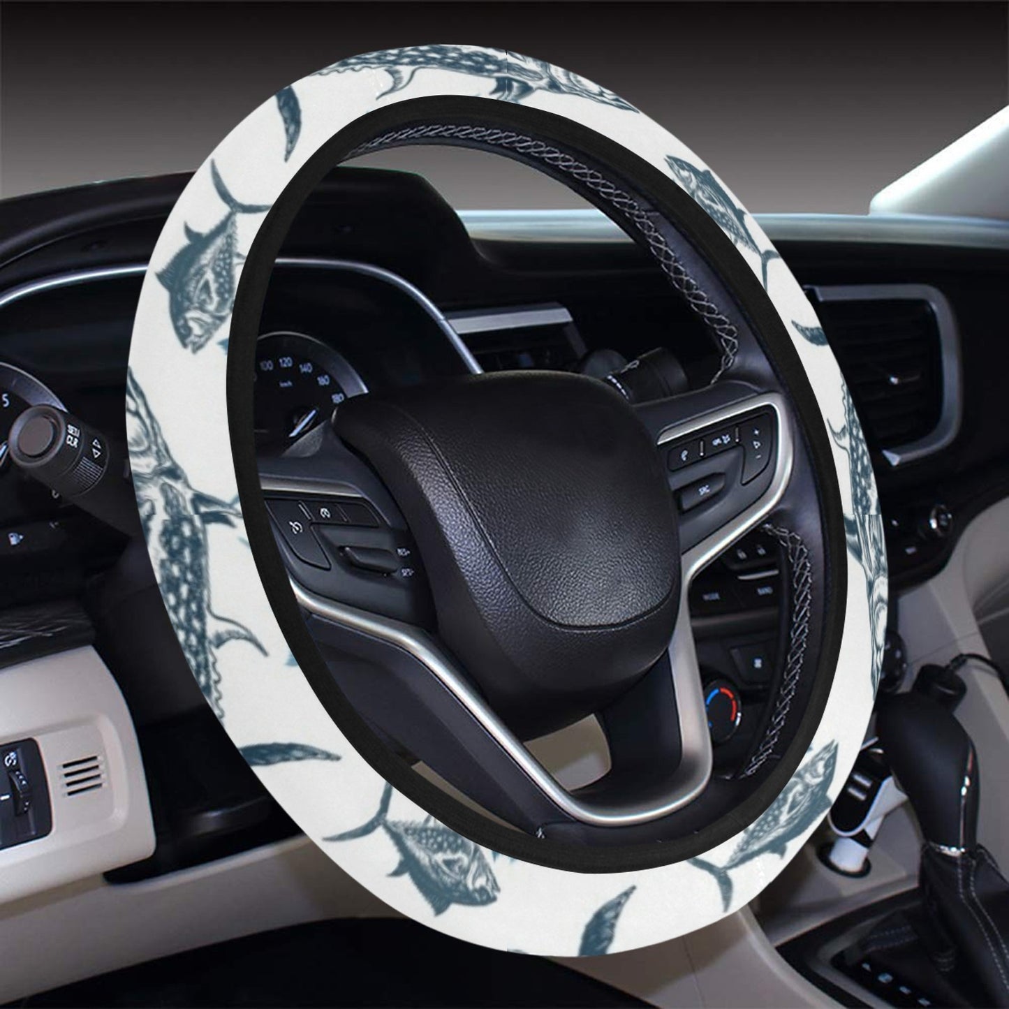 Tuna Fish Print Design LKS303 Steering Wheel Cover with Elastic Edge