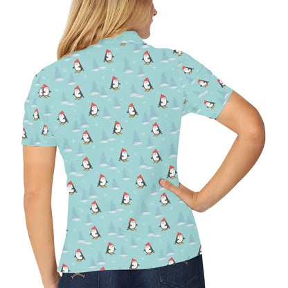 Ski Penguin Print Design LKS304 Women's Polo Shirt