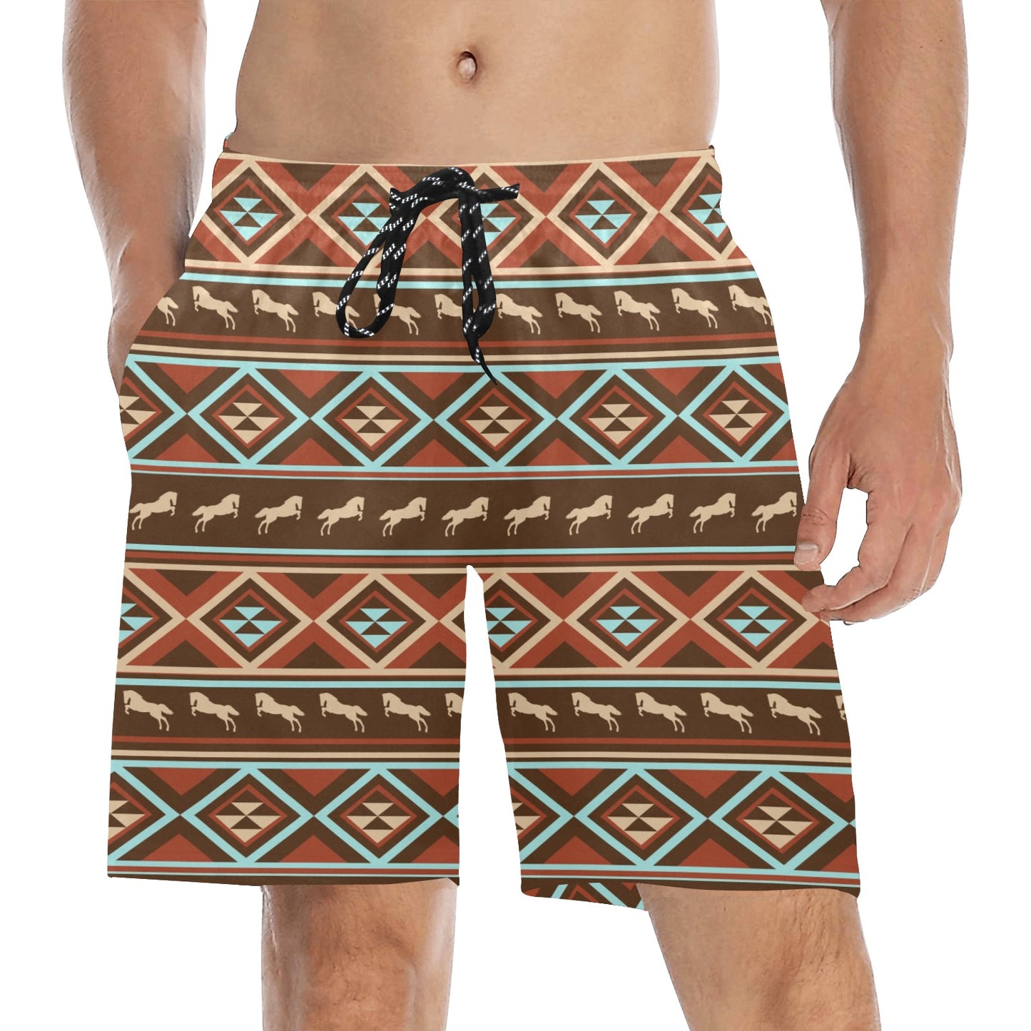 Western Horse Pattern Print LKS301 Men's Swim Trunks Beach Shorts