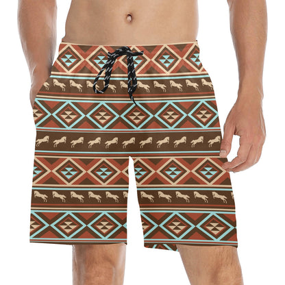 Western Horse Pattern Print LKS301 Men's Swim Trunks Beach Shorts