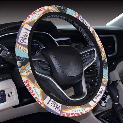 Travel Stamp Print Design LKS301 Steering Wheel Cover with Elastic Edge