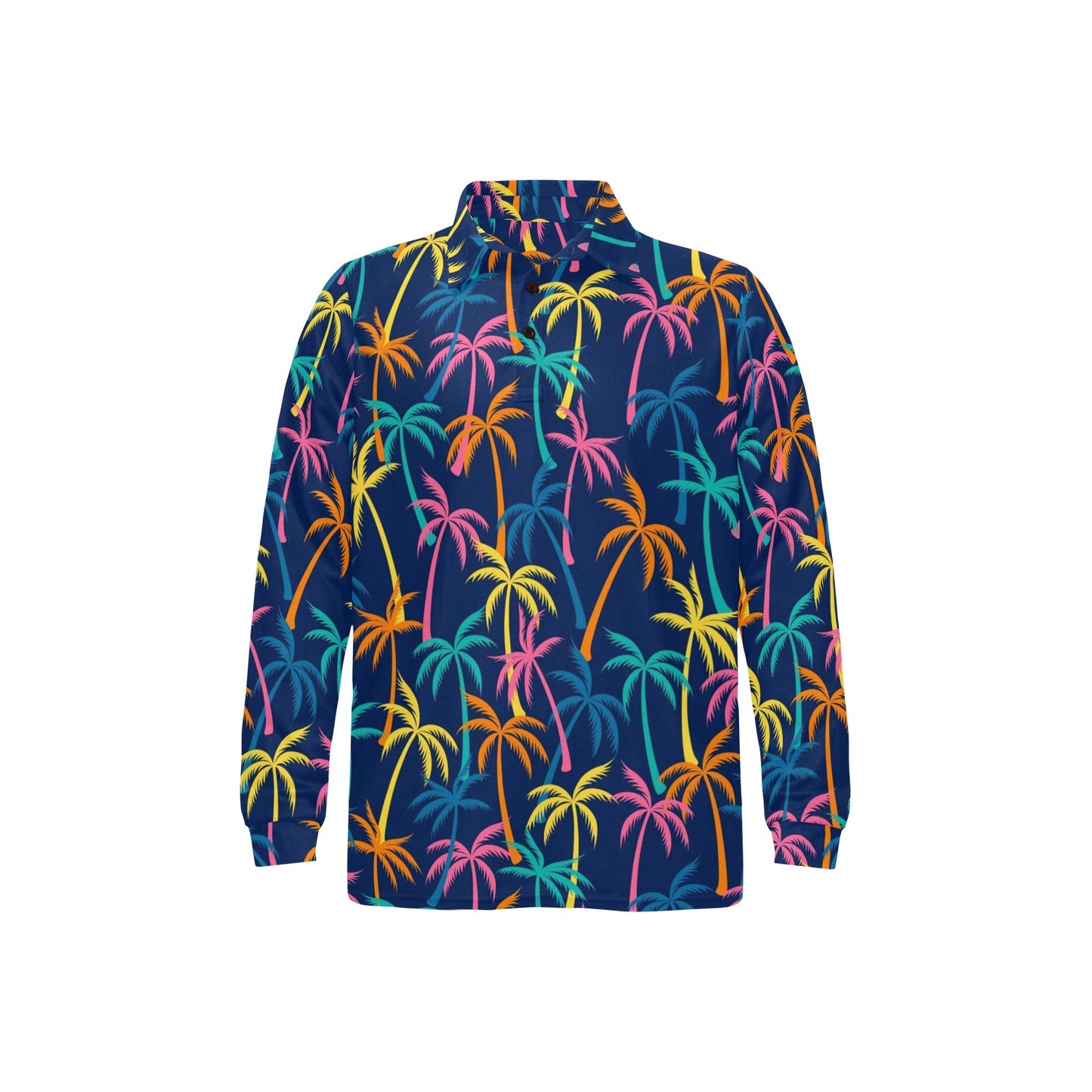 Palm Tree Pattern Print Design PT013 Long Sleeve Polo Shirt For Men's