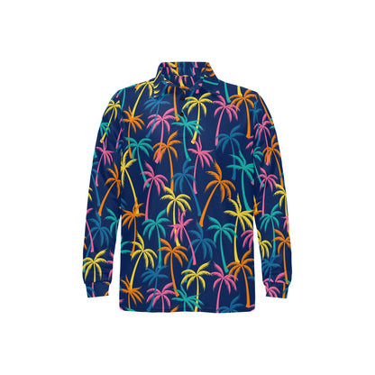 Palm Tree Pattern Print Design PT013 Long Sleeve Polo Shirt For Men's
