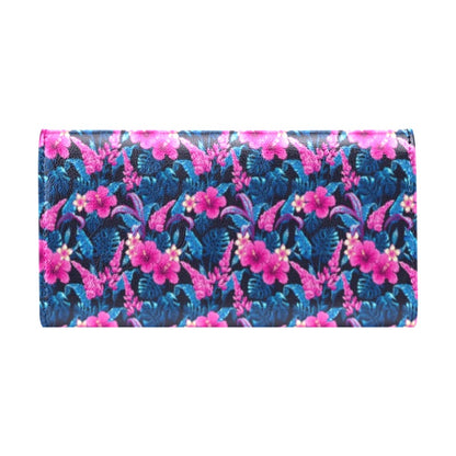Tropical Folower Pink Themed Print Women's Trifold Wallet