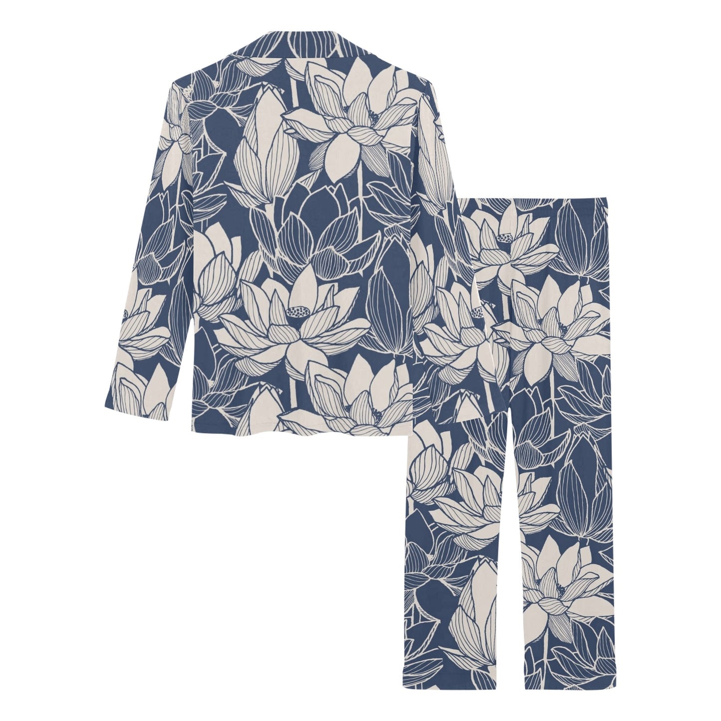 Water Lily Pattern Print Design WL04 Women's Long Pajama Set