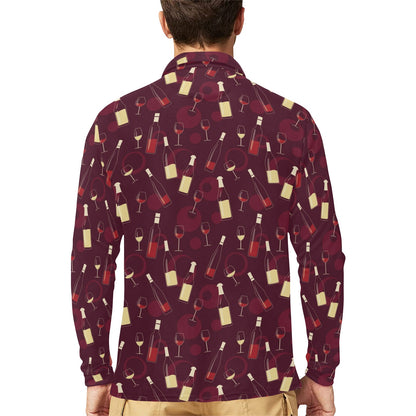 Wine Themed Print Design LKS302 Long Sleeve Polo Shirt For Men's