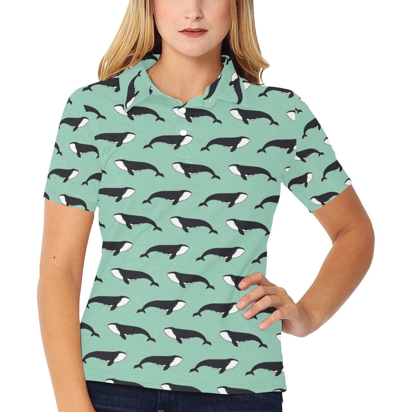 Whale Print Design LKS307 Women's Polo Shirt