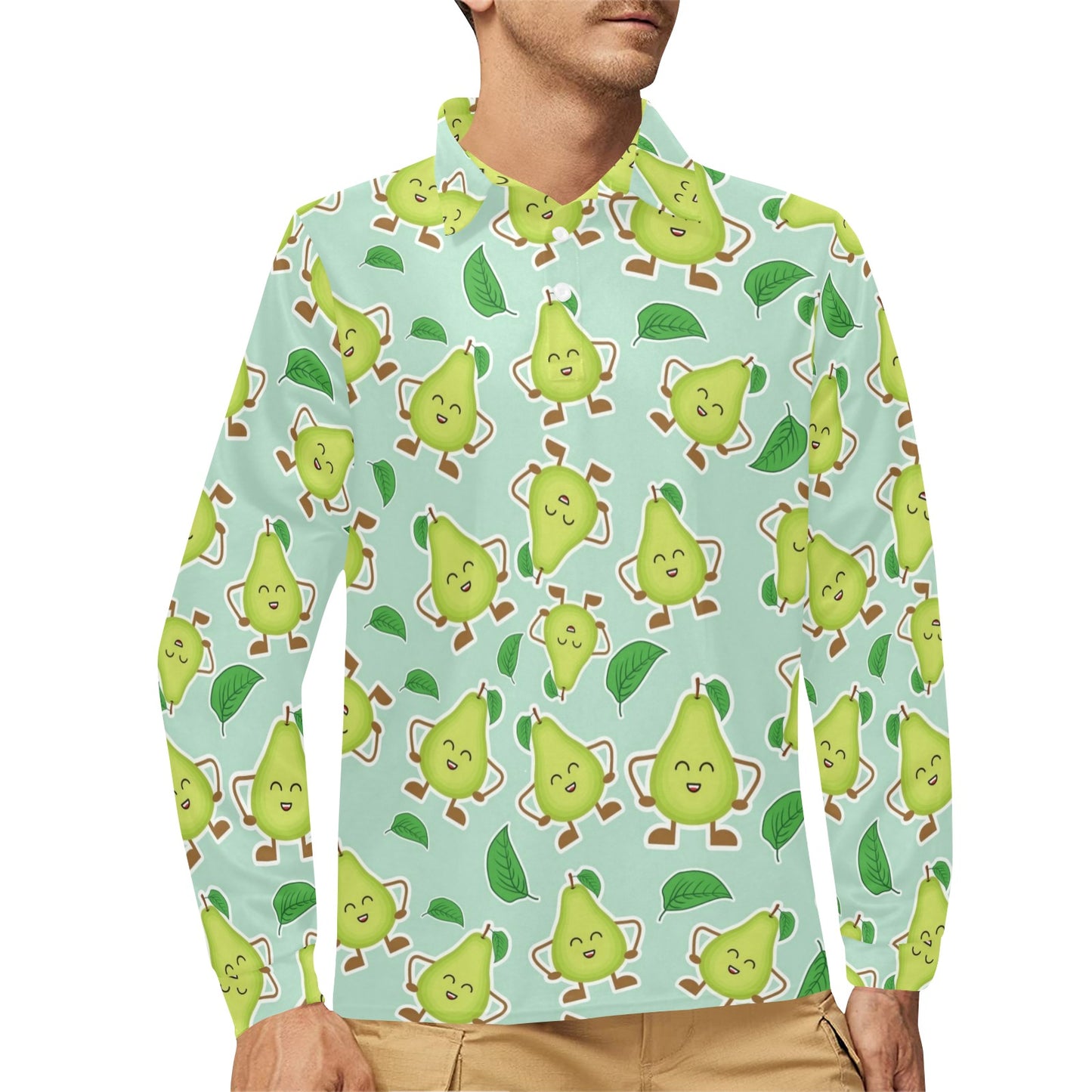Avocado Pattern Print Design AC011 Long Sleeve Polo Shirt For Men's