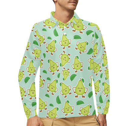 Avocado Pattern Print Design AC011 Long Sleeve Polo Shirt For Men's