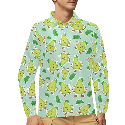 Avocado Pattern Print Design AC011 Long Sleeve Polo Shirt For Men's