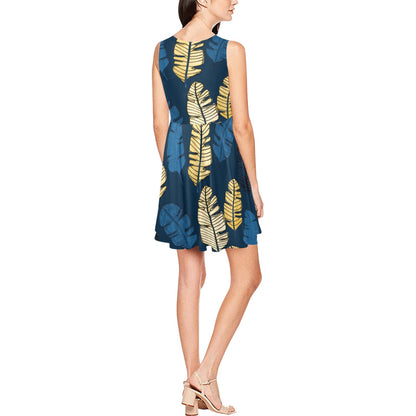 Banana Leaf Pattern Print Design BL09 Sleeveless Dress