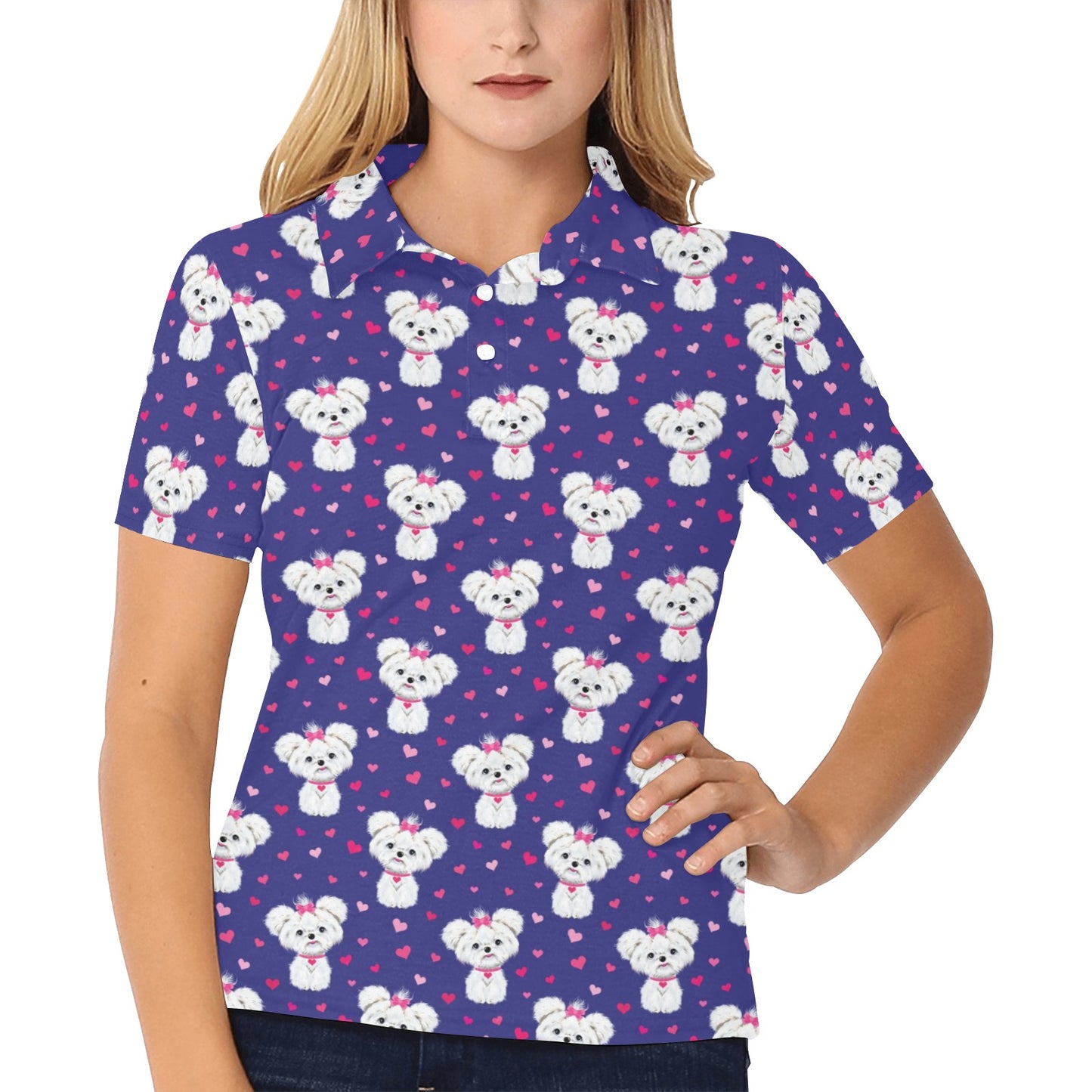 Maltese Pattern Print Design 02 Women's Polo Shirt