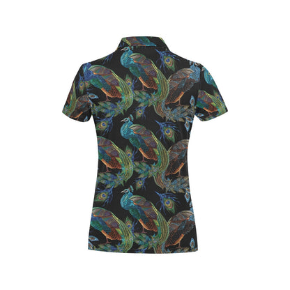 Peacock Pattern Print Design A04 Women's Polo Shirt