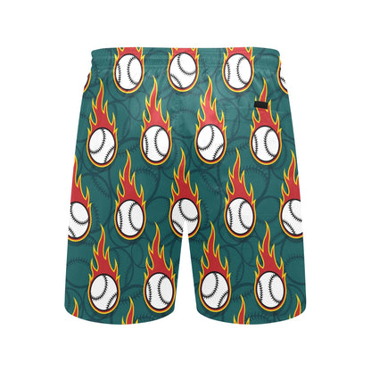 Baseball Fire Print Pattern Men's Swim Trunks Beach Shorts
